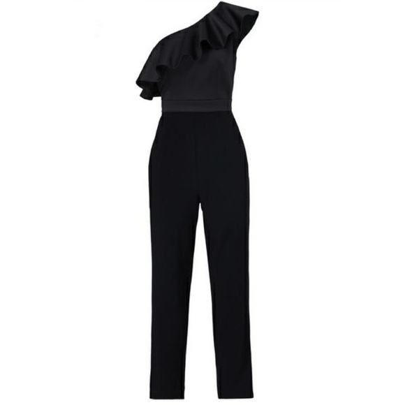 Cynthia Rowley Black Lancey One Shoulder Ruffle Jumpsuit - Picture 3 of 10